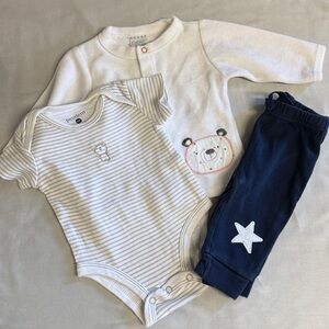Petit Lem - White and blue 3-piece baby set